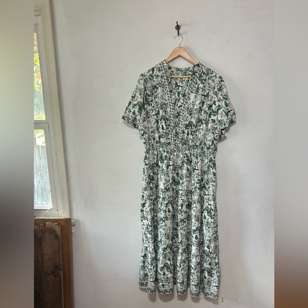 Max Studio Green and White Midi Dress wedding guest party